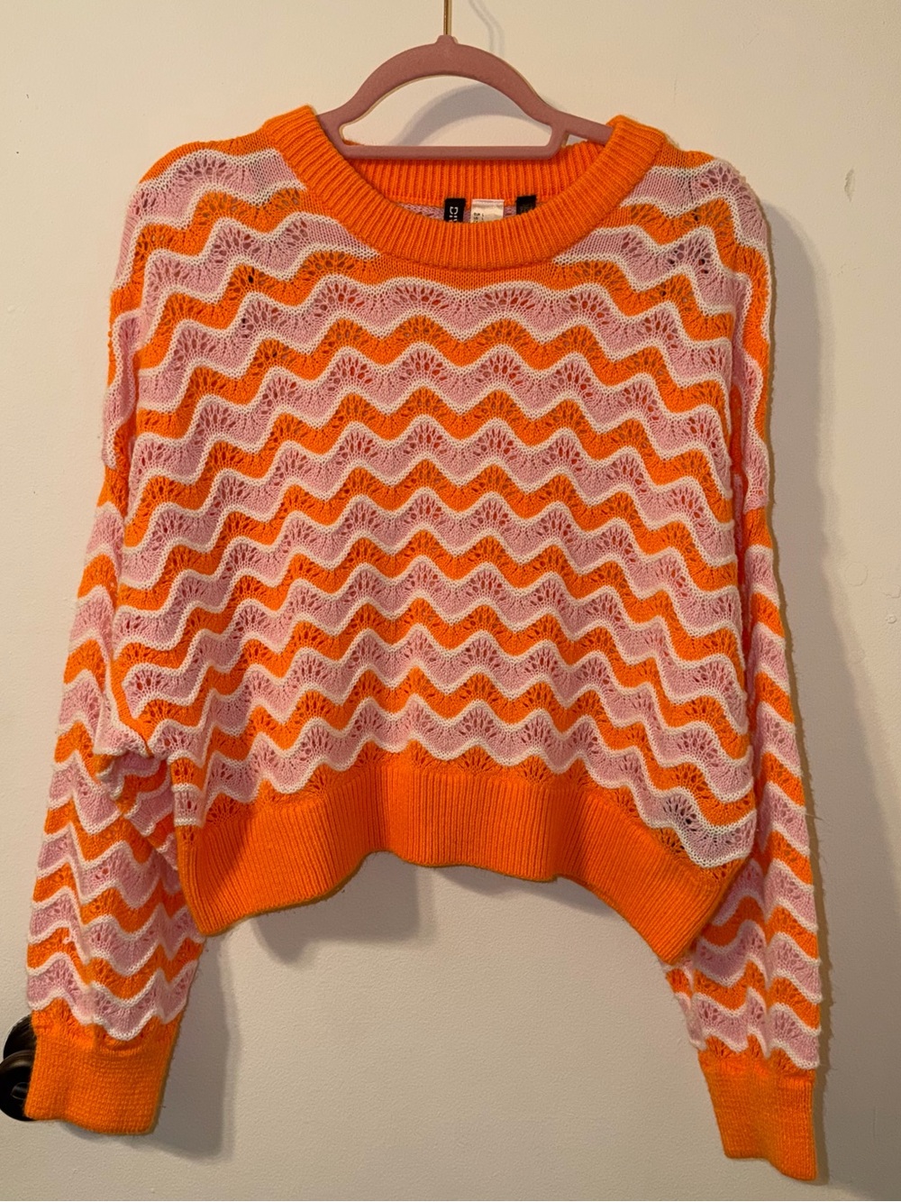 H&M Divided Orange and Pink Wave Open-Knit Crewneck Sweater